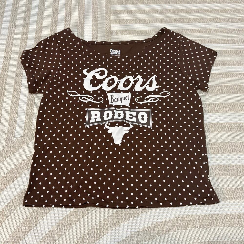 Coors Rodeo Western Brown Polka Dot Women's Large T-Shirt Boho New without Tags